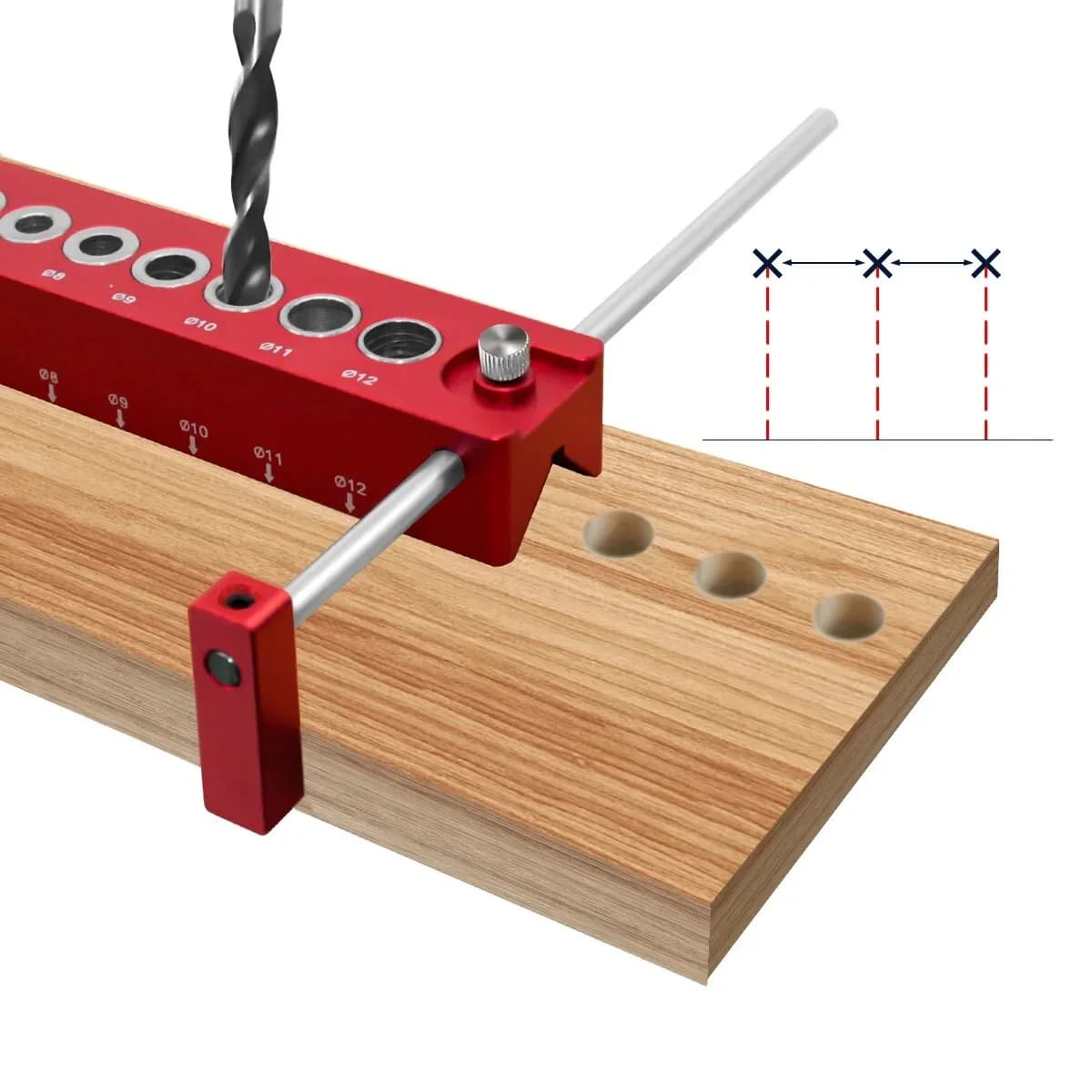 Gá Khoan Lỗ Pocket Hole Dọc, Dẫn Hướng Tự Cân Tâm 3-12mm