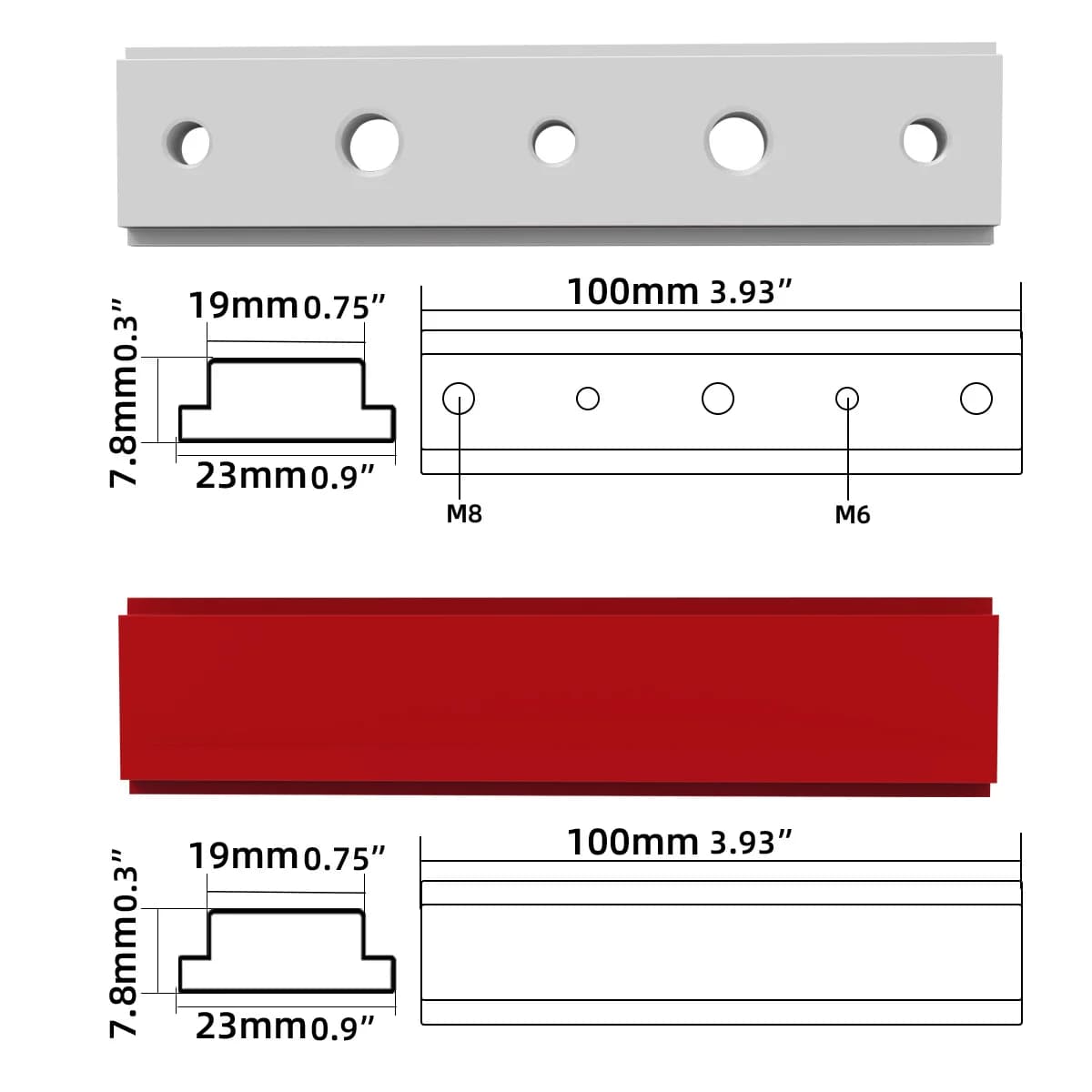 Thanh Trượt Êke Nhôm 100mm Cho Ray T-Slot
