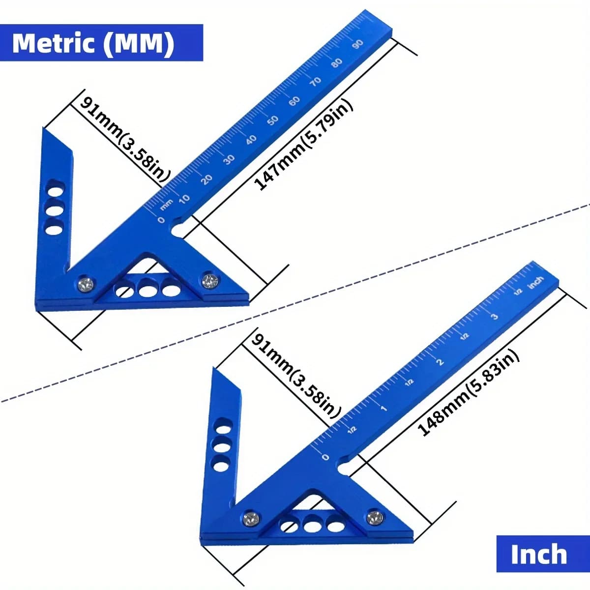 Dụng cụ tìm tâm và thước vuông chế biến gỗ bằng nhôm