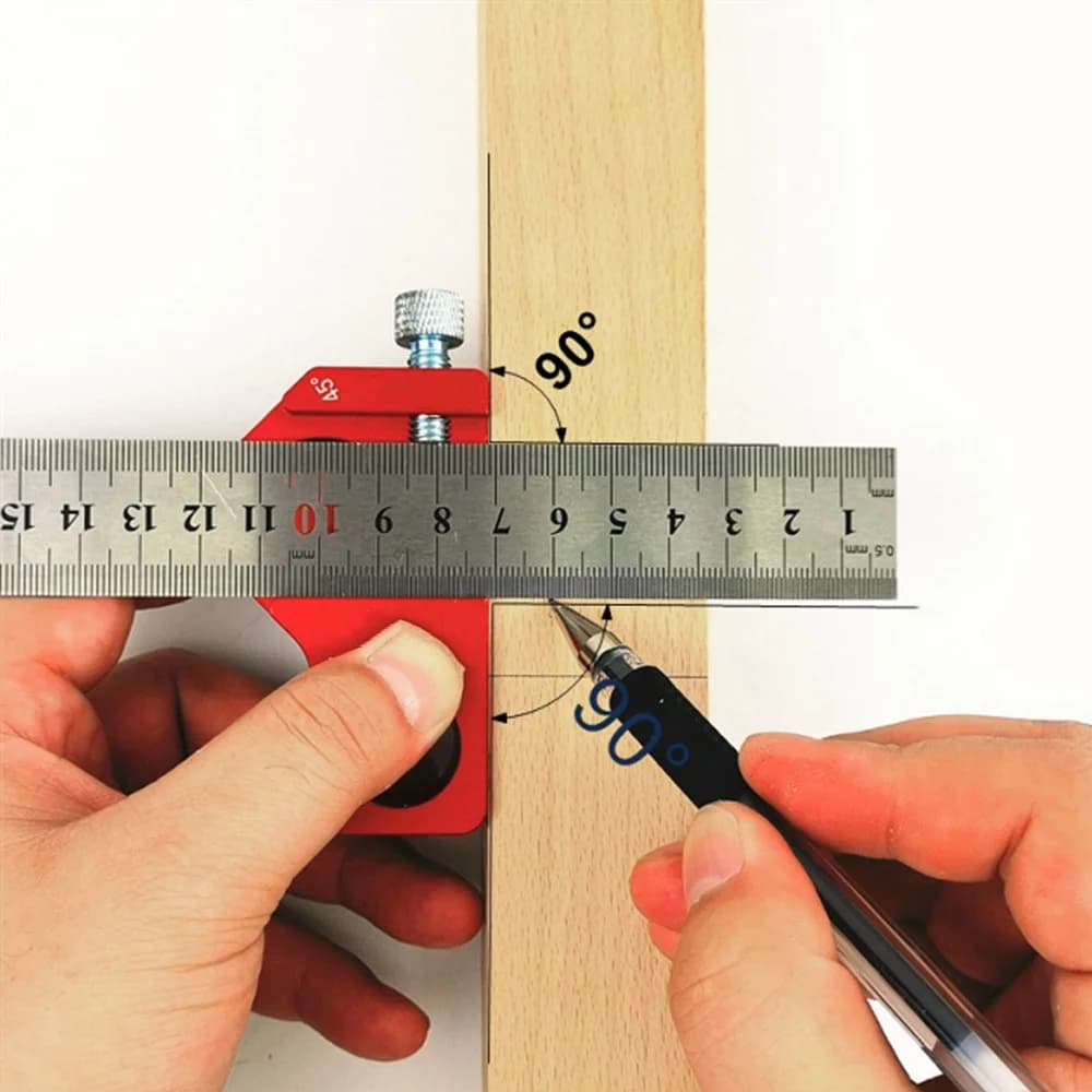 Khối Định Vị Thước Kẻ Thép với Bút Vạch Góc