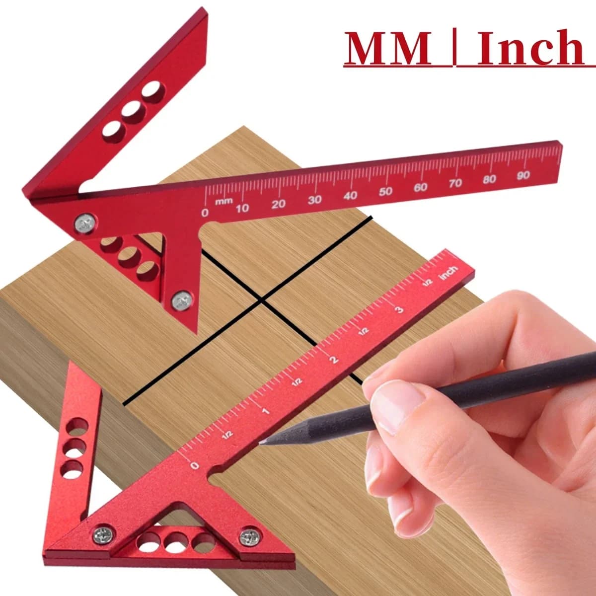 Thước đo tâm tròn thợ mộc với thước góc 45/90°