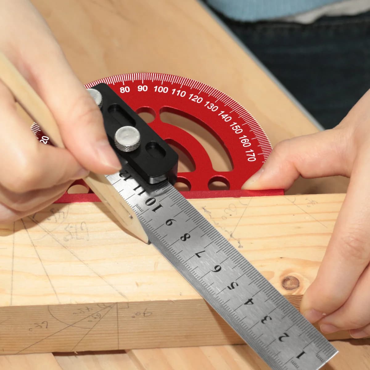 Thước Đo Góc Chính Xác 180 Độ Và Bút Vạch Nhôm