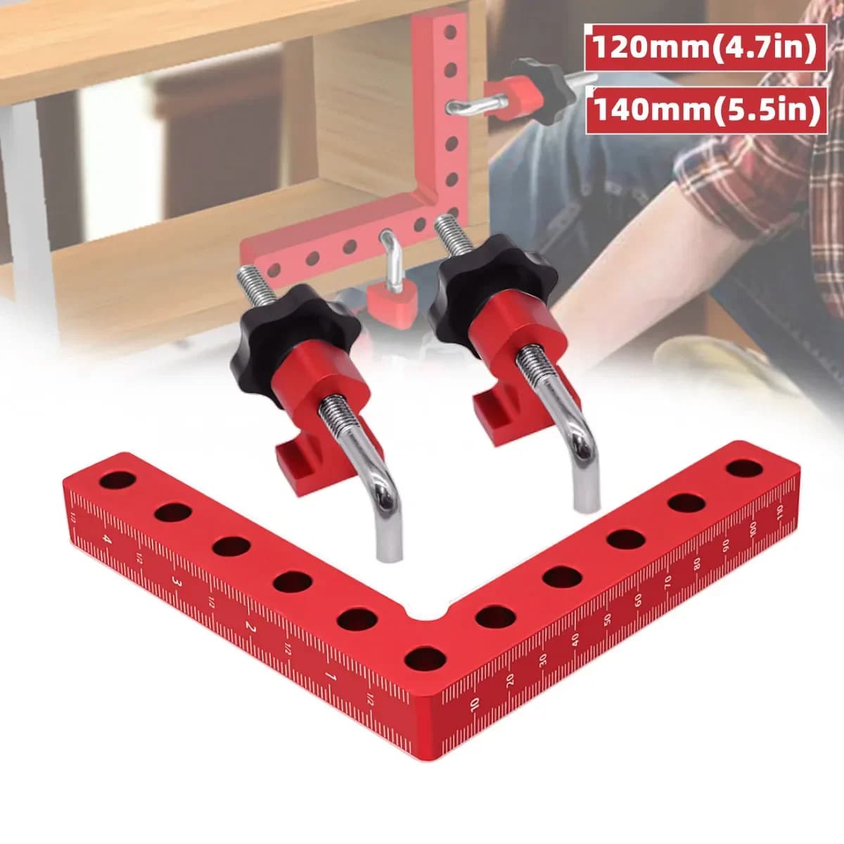 Kẹp giữ góc vuông L hình cho chế biến gỗ, 120/140mm