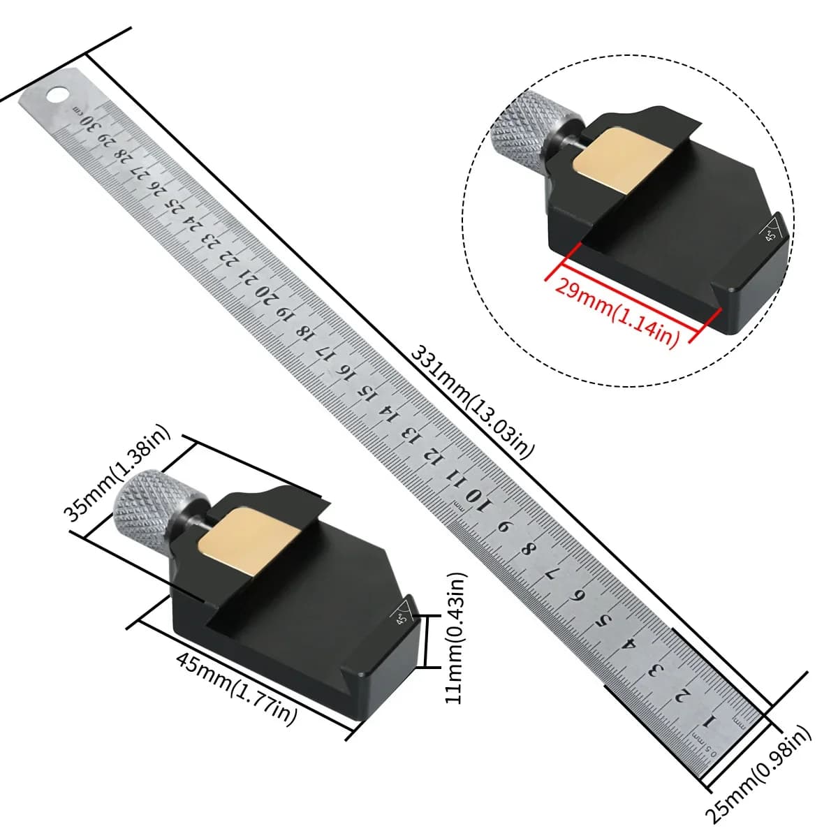Thước vuông thép điều chỉnh được 45-90 độ