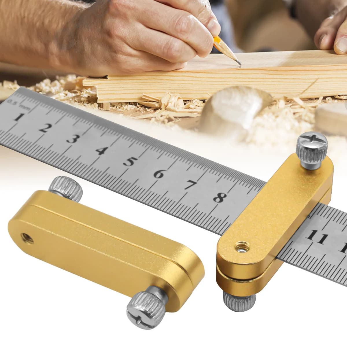 Thước đo bằng thép kèm khối định vị và vạch dấu