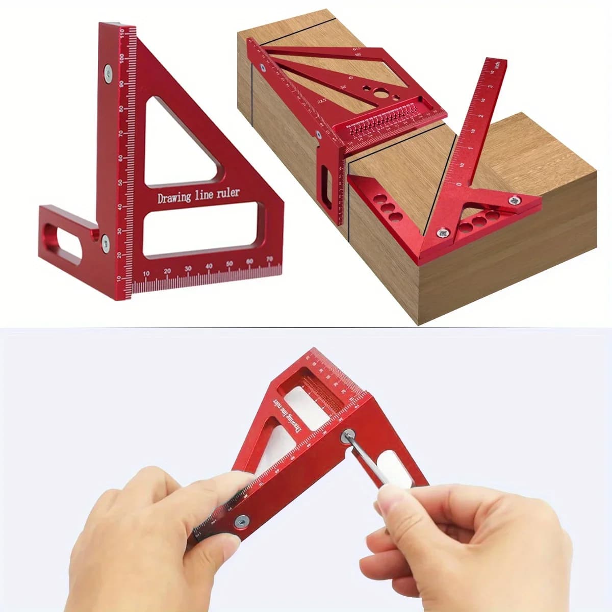 Bộ Thước Đo Góc và Ê Ke Thợ Mộc Nhôm 2 Chi Tiết
