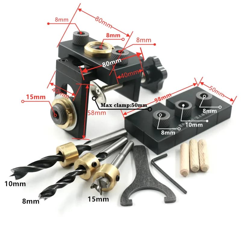 Khuôn khoan chốt gỗ điều chỉnh 3 trong 1 với mũi khoan 8/15mm