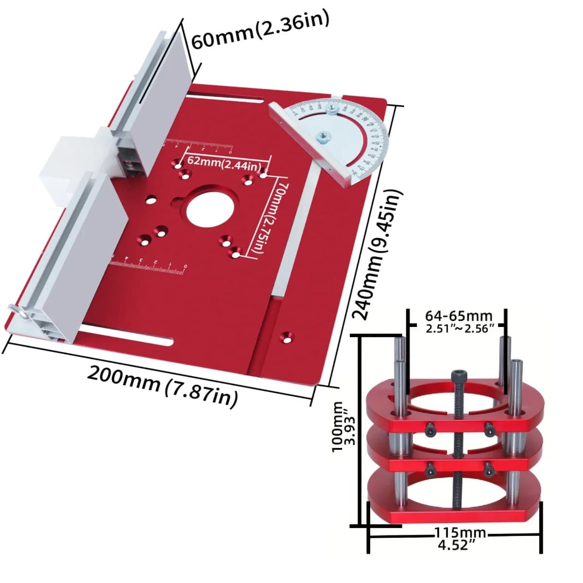 Bộ nâng máy cắt gỗ (Router) bằng nhôm cho máy cắt 65mm