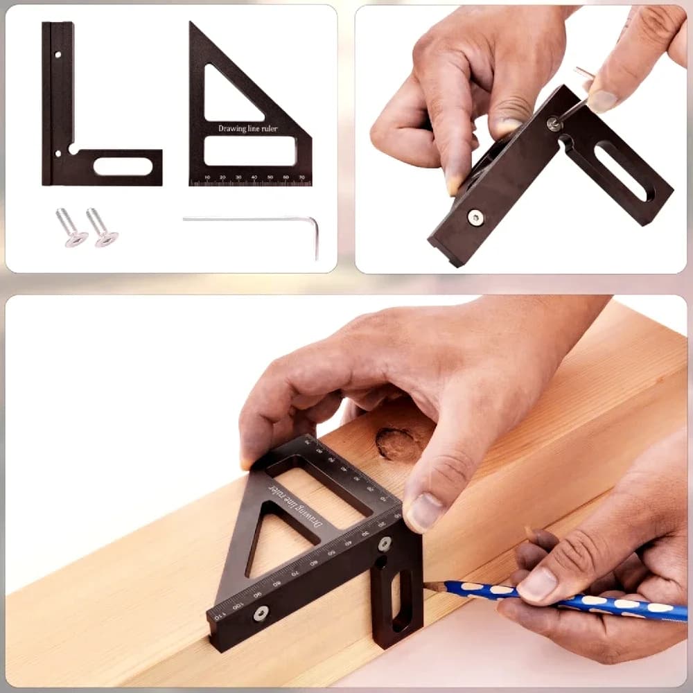 Thước tam giác đo góc vát đa chiều bằng nhôm 3D