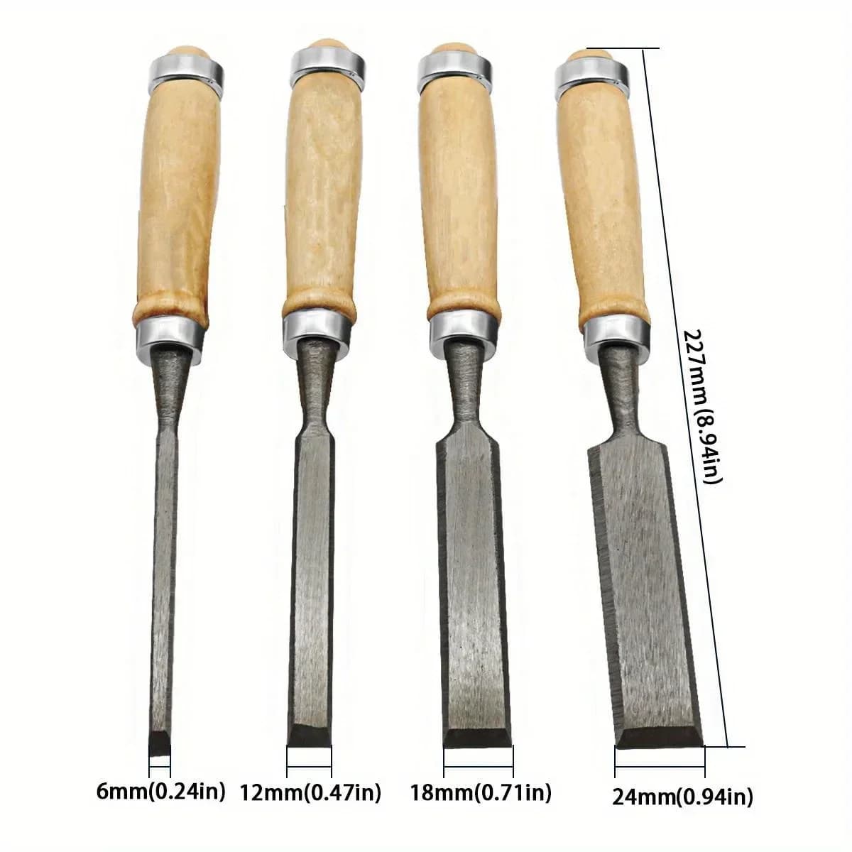 Bộ 4 đục gỗ cán gỗ sồi, 8-20mm