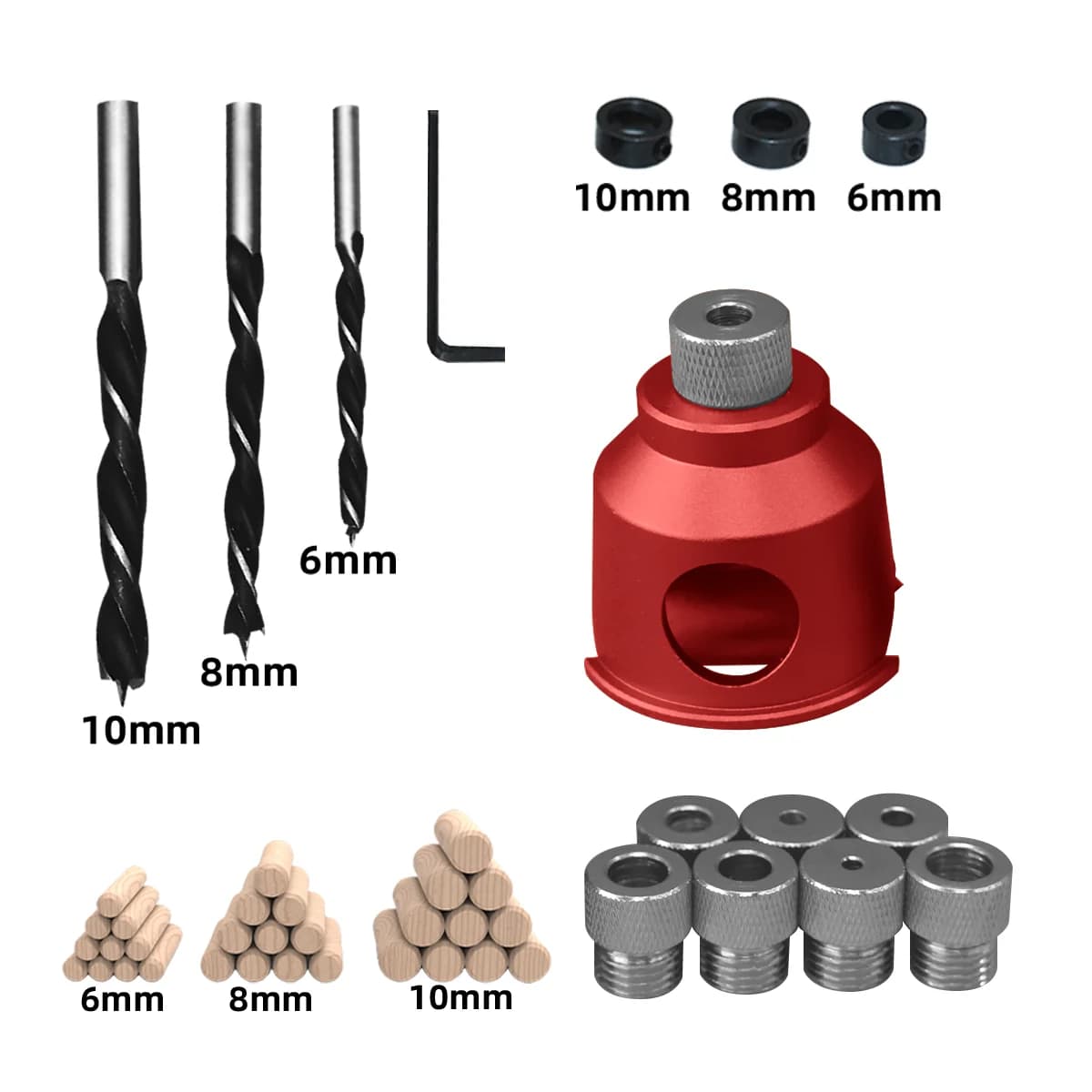 Bộ định vị khoan lỗ chốt gỗ, 6/8/10mm kèm mũi khoan