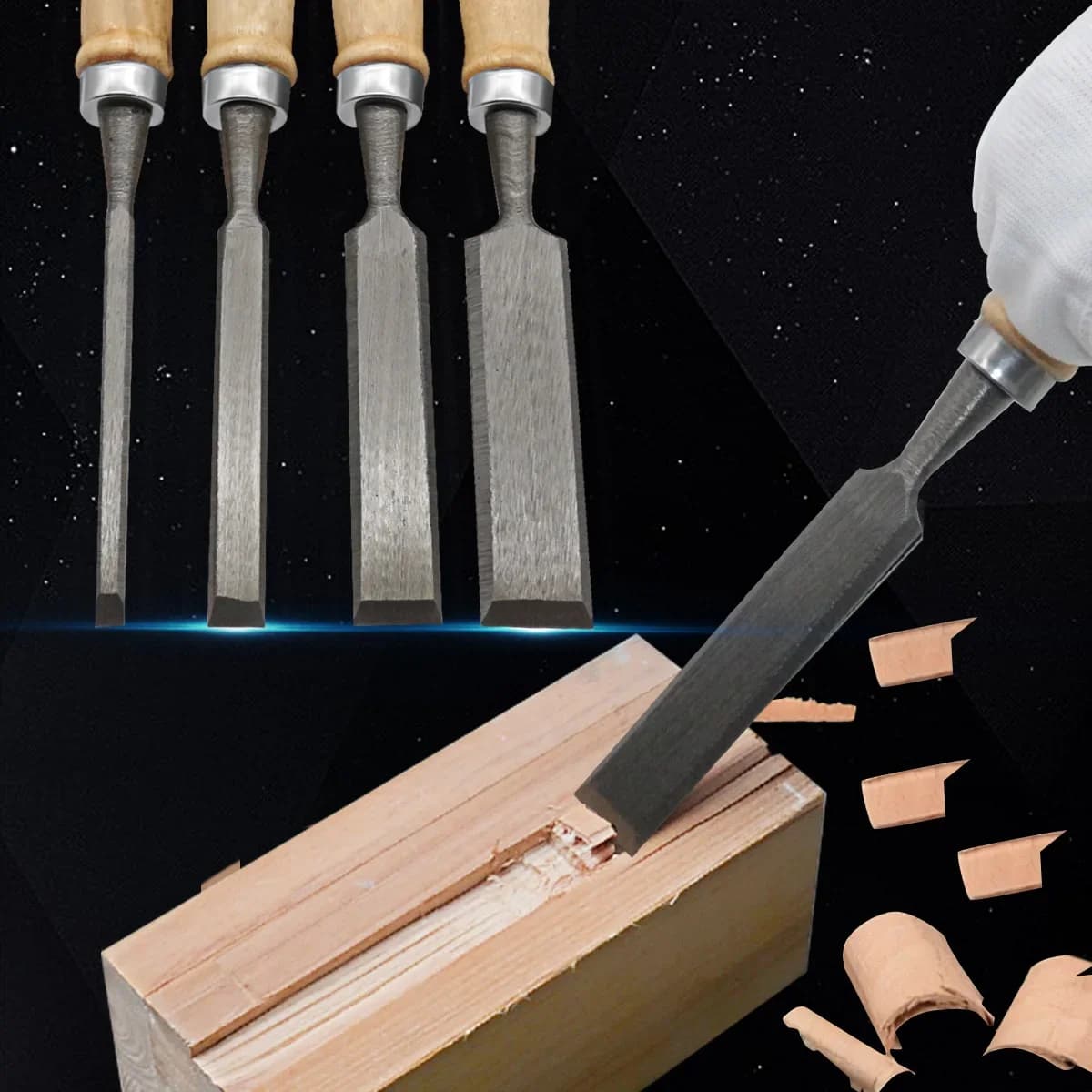 Bộ 4 Đục Khắc Gỗ Tay Cầm Gỗ Dẻ