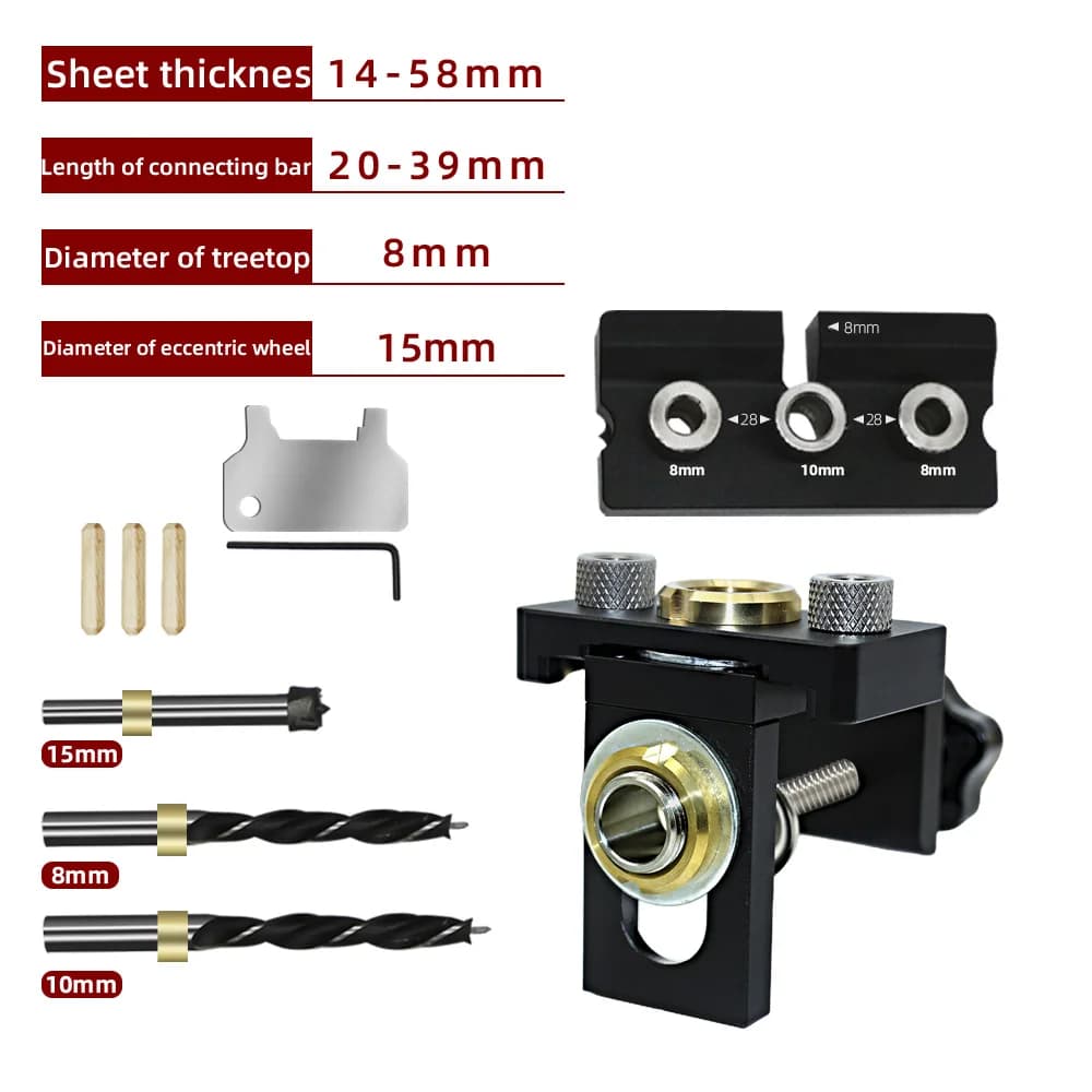 Khuôn khoan chốt gỗ điều chỉnh 3 trong 1 với mũi khoan 8/15mm